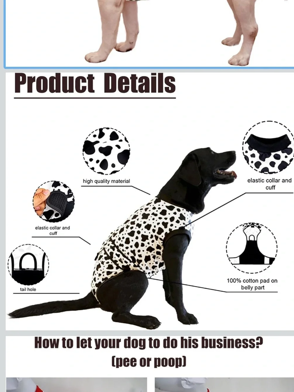 Cow Print Dog Recovery Shirt - Black & White